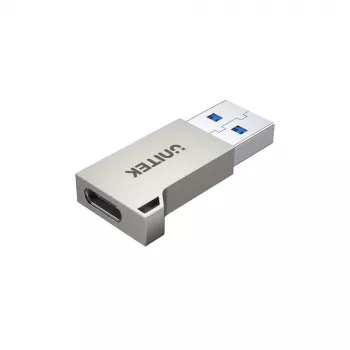 USB Type-A adapteris Unitek A1034NI, sidabrinis, USB 2.0/3.2 Gen1, iki 5 Gbit/s, cinko korpusas, 36×16,7×5,7 mm