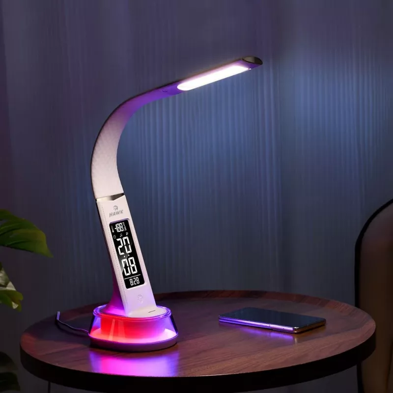 Stalinė lempa Hawk HW-LAMP05 Balta LED reguliuojama — kompaktiška LED darbo lempa su reguliuojamu laikikliu
