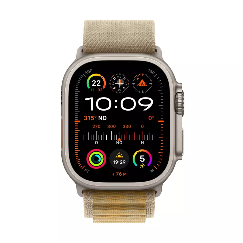 Apple Watch Ultra 2 GPS + Cellular 49mm Natural Titanium Case mitTan Alpine Band - Medium (MX4F3FD/A)