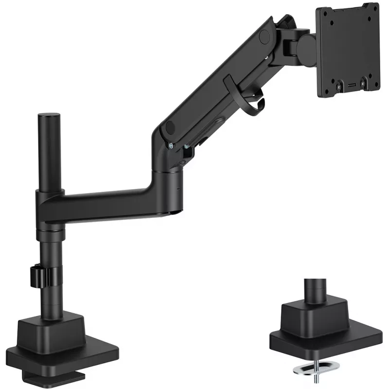 Monitoriaus laikiklis DIGITUS Single, spaustuvas, iki 57 colių, 27 kg talpa, VESA 75x75–100x100, reguliuojamas aukštis, pakreipimas -75° iki 75°, juodas