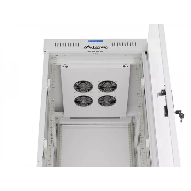 19 colių 32U LANBERG stovimasis stovas-spinta 600×800 mm pilka su stiklinėmis durelėmis ir LCD (plokščia pakuotė)