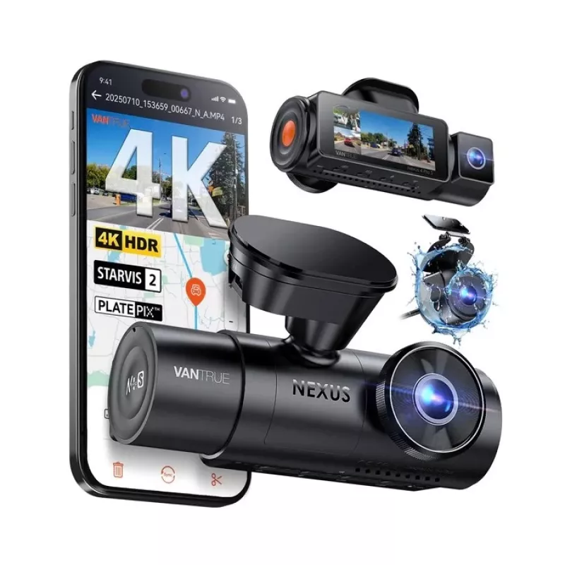 Automobilinė vaizdo registratorė VANTRUE N4 PRO S 3 kanalų (priekinė + salono + galinė), 3840x2160, F/1.8, Wi‑Fi, GPS, 3.19 colio ekranas