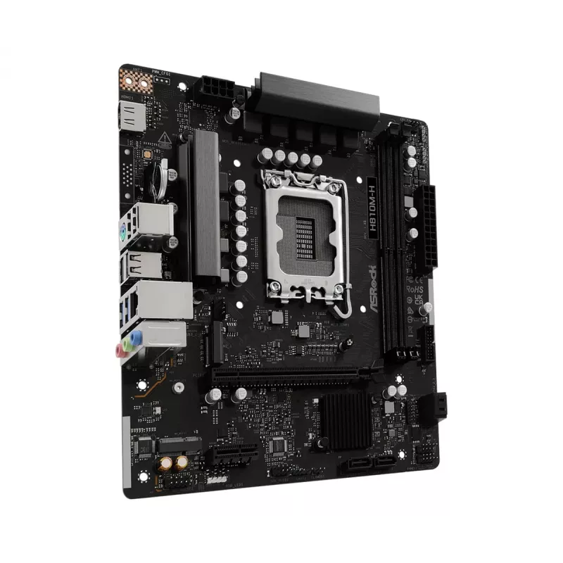 Micro ATX pagrindinė plokštė ASRock H810M-H — Intel H810, LGA 1851 (Socket V1), 2x DIMM DDR5, iki 128 GB, M.2 ir SATA III