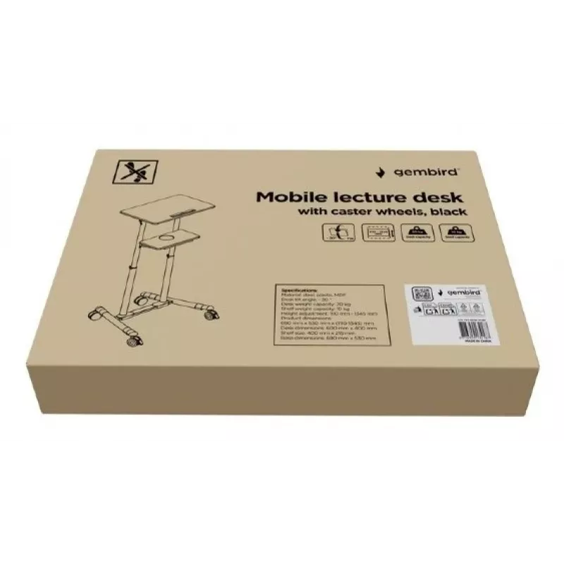 Stovimas stalas Gembird TVS-DESK-01-BK juodas 20 kg 1110-1345 mm