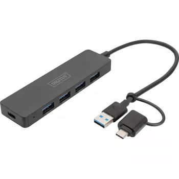 USB Hub, Digitus, DA-70235, 4 prievadų, USB 3.2 Gen 1, A tipo ir C tipo, 12000 Mbit/s
