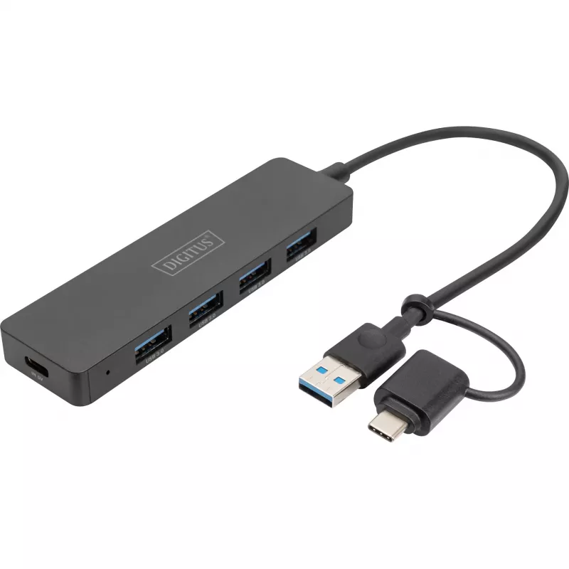 USB Hub, Digitus, DA-70235, 4 prievadų, USB 3.2 Gen 1, A tipo ir C tipo, 12000 Mbit/s