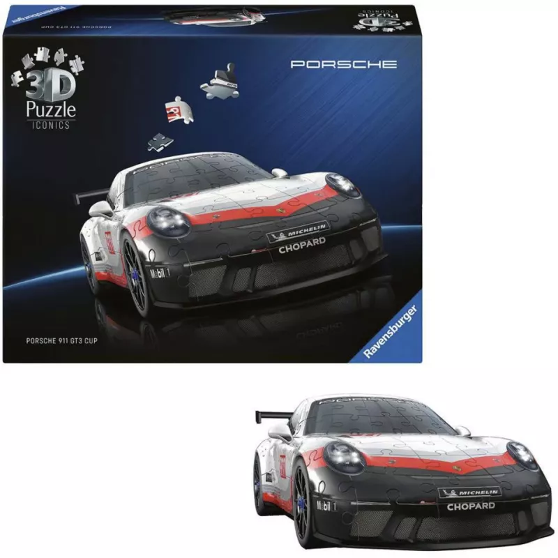 3D dėlionė Ravensburger Iconics Porsche 911 GT3 Cup – modelio kopijos rinkinys