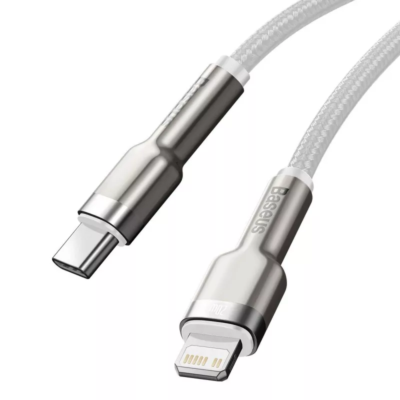 „USB-C“ į „Lightning“ laidas „Baseus Cafule“ 1 m, 20 W, cinko korpusas, baltas