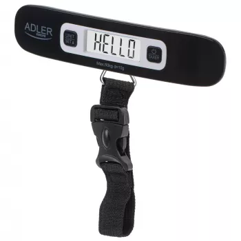 Adler kelioninis bagažo svarstyklės AD 8190 Automatinis išsijungimas Maksimalus svoris (talpa) 50 kg Žemos baterijos indikatorius; Perkrovos indikatorius; Matavimo diapazonas: nuo 50 g iki 50 kg