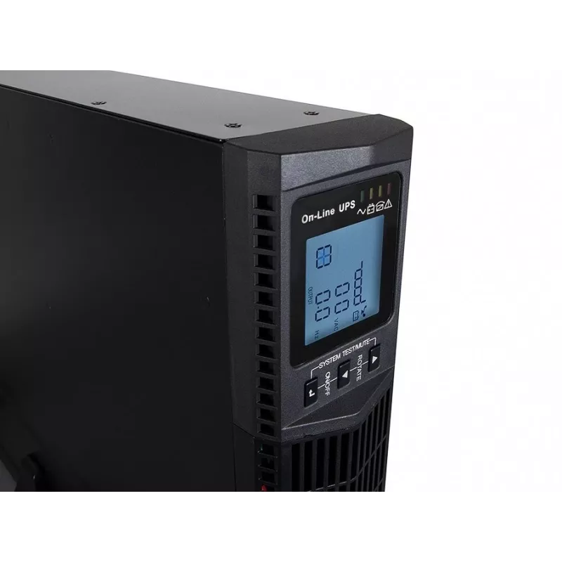 Nepertraukiamo maitinimo šaltinis Green Cell UPS15 — Internetinis dvigubos konversijos 3 kVA (2700 W), 6 kintamosios srovės lizdai, gryna sinusinė banga, LCD, bokštas, 6×12V/9Ah baterijos