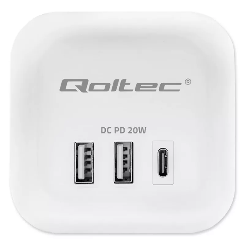 Maitinimo kubas QOLTEC 52547 – maitinimo šakotuvas su 3× AC lizdais, 2× USB-A, 1× USB-C PD 20W