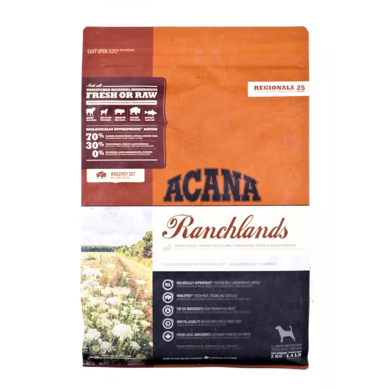 ACANA Highest Protein Ranchlands Dog - sausas šunų maistas - 2 kg
