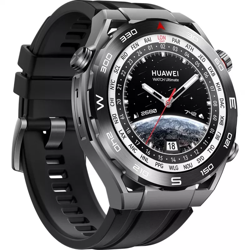 Huawei Watch Ultimate - išmanusis laikrodis su dirželiu - hidrintas nitrilo kaučiukas (HNBR) - riešo dydis: 140-210 mm - Ekranas 3,8 cm (1,5) - NFC, Bluetooth