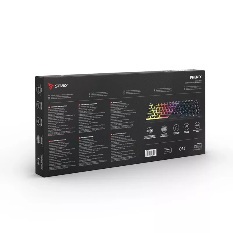 Žaidimų klaviatūra Savio SAVGK-PHENIX RED PUDDING Mechaninė RGB Belaidė