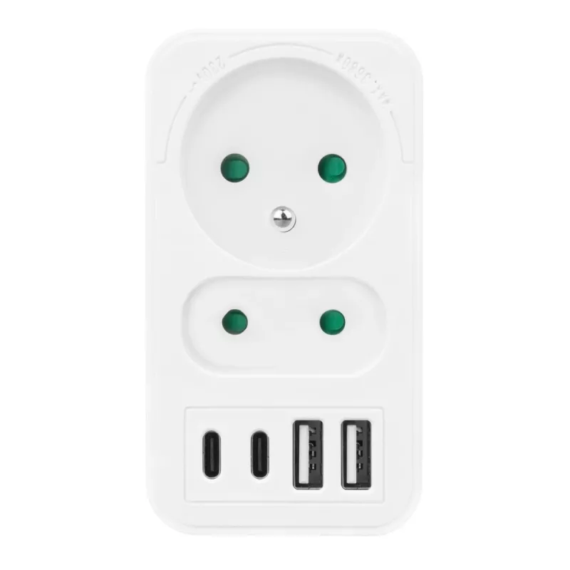 Maitinimo skirstytuvas MACLEAN MCE249 F/W — 2x maitinimo lizdai (16A + 6A) ir 4x USB (2x A, 2x C PD 20W)