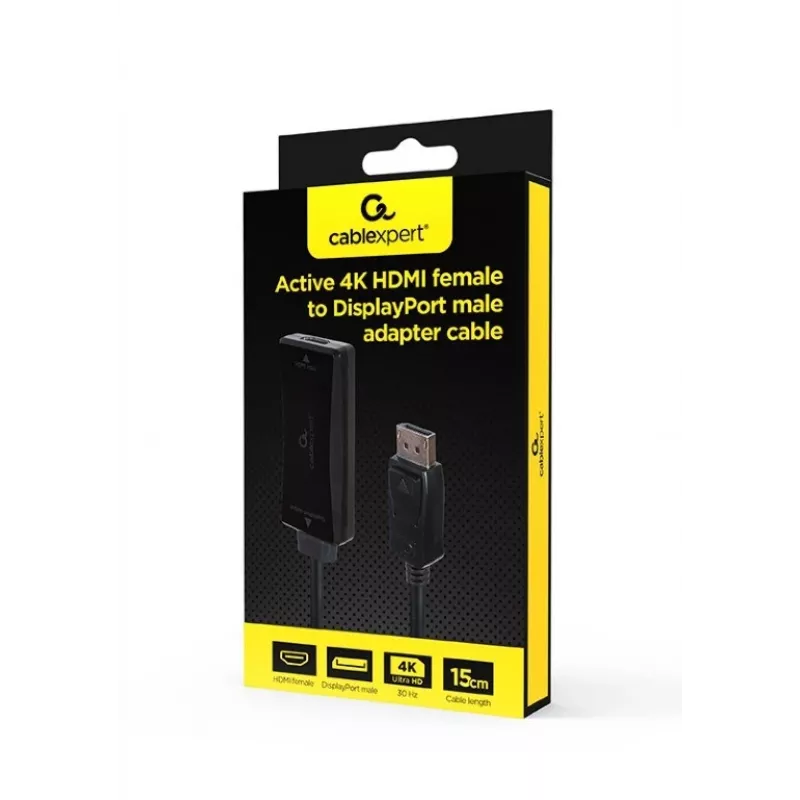 Vaizdo kabelio adapteris GEMBIRD A-HDMIF30-DPM-01 HDMI Type A į DisplayPort 0,15 m juodas