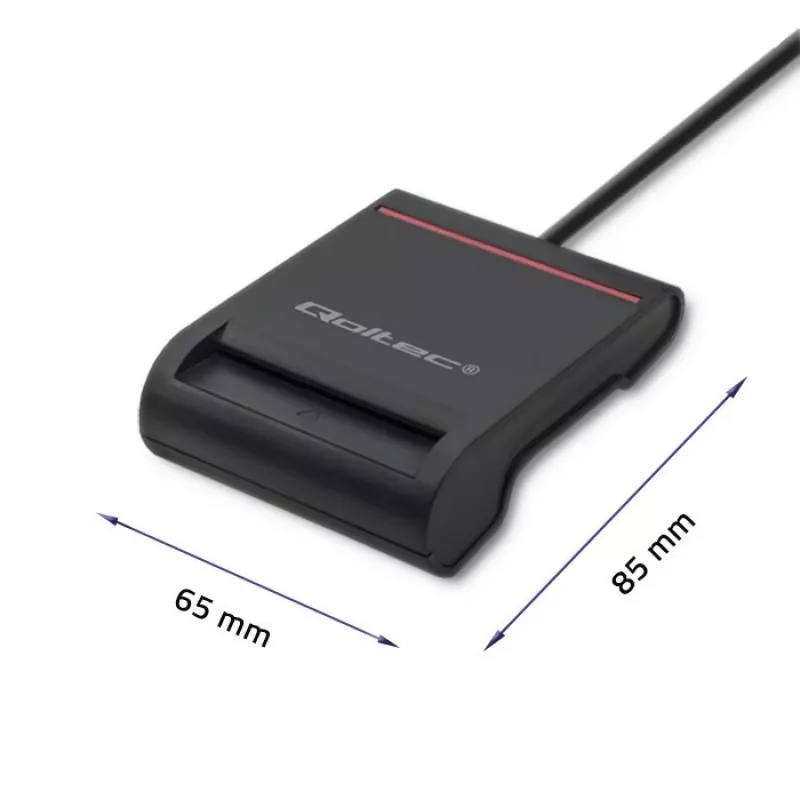 ID kortelių skaitytuvas QOLTEC Smart chip ID card scanner — USB, juodas, 84,5×65×16 mm, 63 g