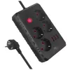 Maitinimo šakotuvas MACLEAN MCE392 B — 4 lizdai, 3×USB, 110–240V, 2,1A, 2500W, 1,5 m laidas, juodas