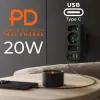 Maitinimo skirstytuvas MACLEAN MCE248 F/B — 3 kintamosios srovės lizdai (1x16A, 2x6A) ir 4 USB prievadai (2xUSB‑A, 2xUSB‑C PD 20W), ES kištukas, juodas
