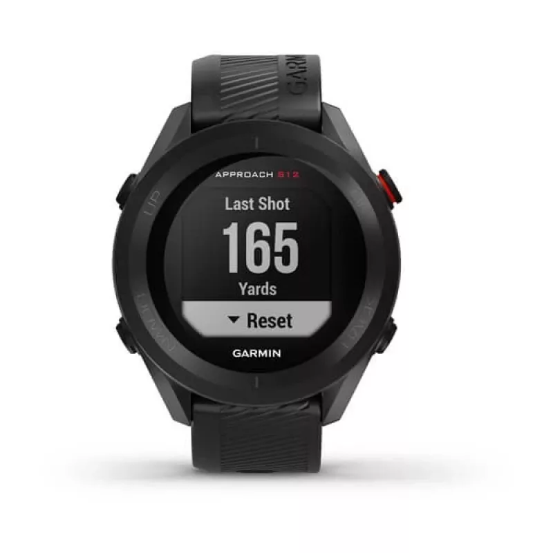 GPS golfo laikrodis GARMIN Approach S12, juodas, 43 mm korpusas, silikoninis dirželis, 30 val. GPS baterijos veikimo laikas