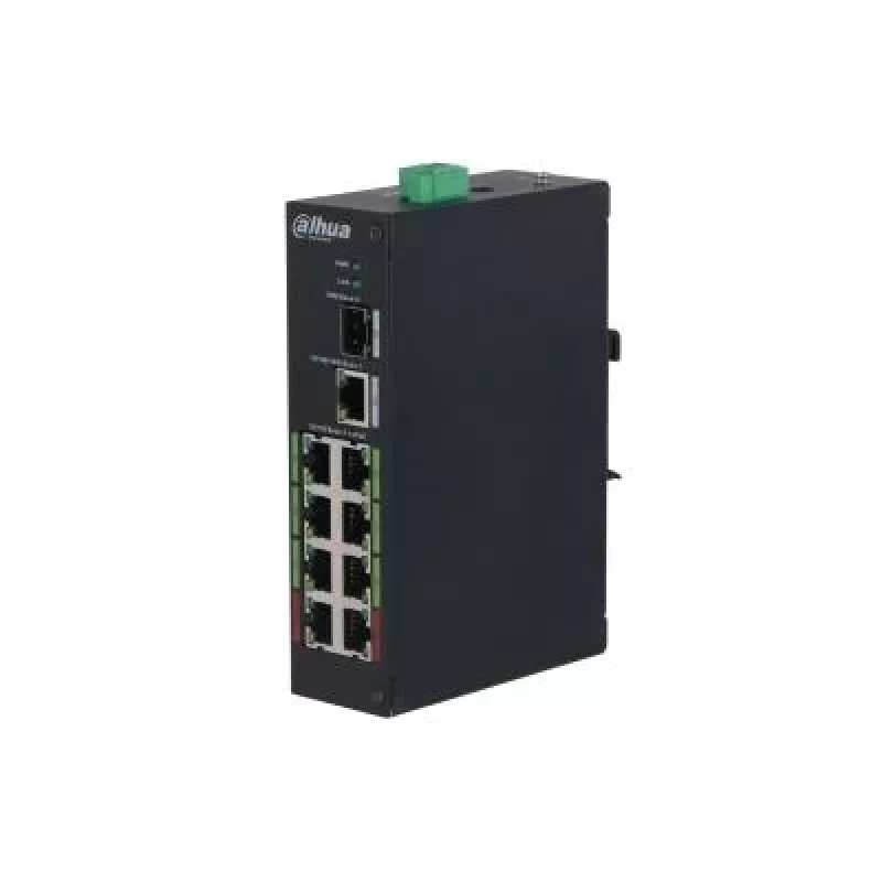 Dahua DH-LR2110-8ET-120 L2 komutatorius su 8 Fast Ethernet (10/100) PoE prievadais, 48–57 V, 8,8 Gbit/s, MAC 8000, juodas