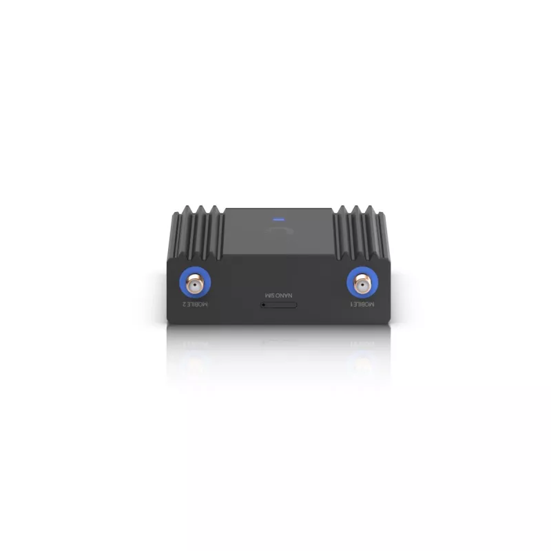 Mobiliojo tinklo maršrutizatorius Ubiquiti UMR-Ultra — 4G LTE, NanoSIM, 2,4 GHz Wi‑Fi (802.11g), 2x RJ‑45, 3 išorinės SMA antenos, 5–30 V DC