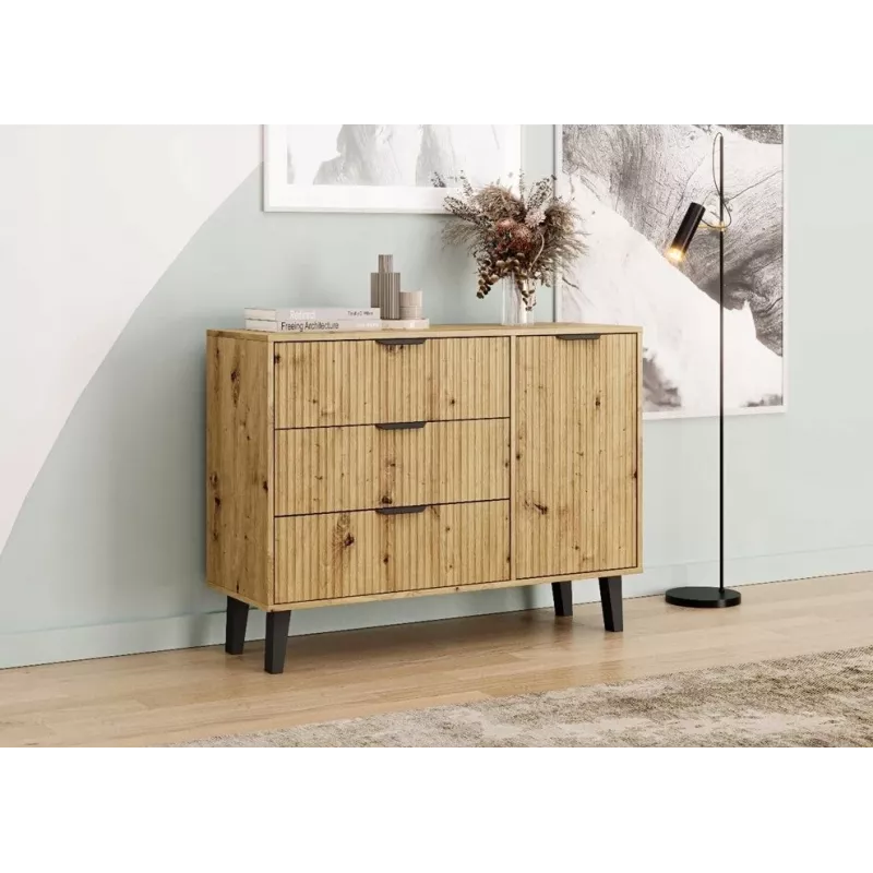 SCANDI 1D3S plonas ąžuolas ARTISAN komoda