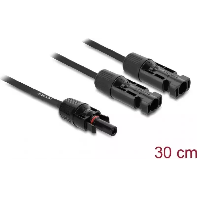 DELOCK solar splitter kabelis 2x plug to 1x socket 30 cm Juoda (model 89298)