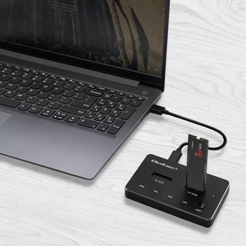 Qoltec 52274 M.2 SSD diskų prijungimo stotelė | NVMe | SATA | USB-C | DUAL 2 x 2TB