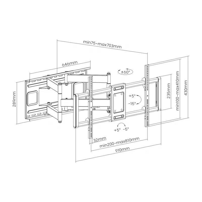 Sieninis tvirtinimo laikiklis SBOX PLB-7486 ekranams 43–100 kg, plokštė 800×400 mm