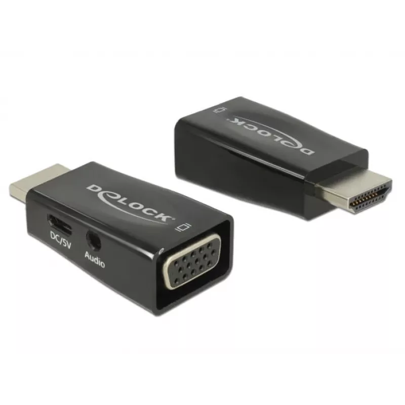 Adapteris-kontaktų keitiklis DeLOCK 65901 HDMI A į VGA ir 3,5 mm garso įvestis juodas