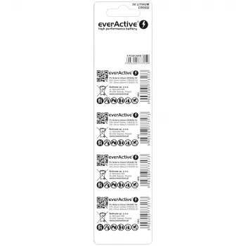 Vienkartinė ličio baterija everActive CR3032, 3 V, 580 mAh, mygtukinė/monetėlės tipo, pakuotėje 4 vnt.