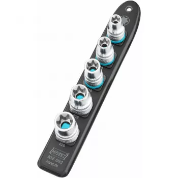 Lizdų rinkinys Hazet 900E-SR/5 — 1/2 colio pavara TORX E12–E20 trumpi lizdai