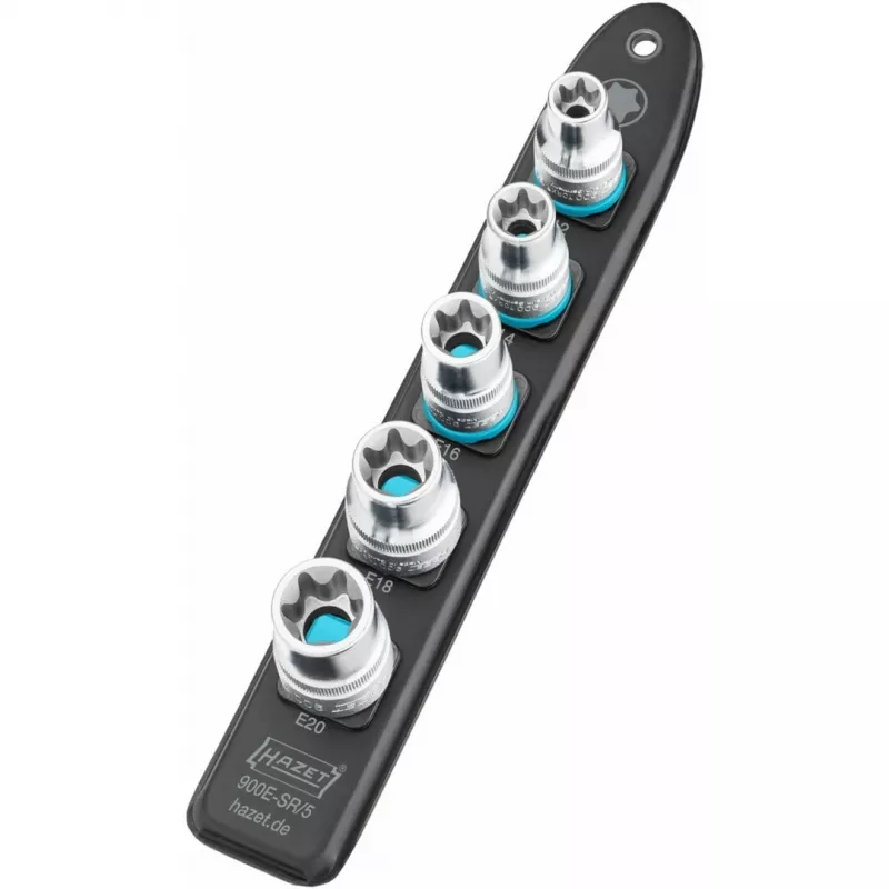Lizdų rinkinys Hazet 900E-SR/5 — 1/2 colio pavara TORX E12–E20 trumpi lizdai