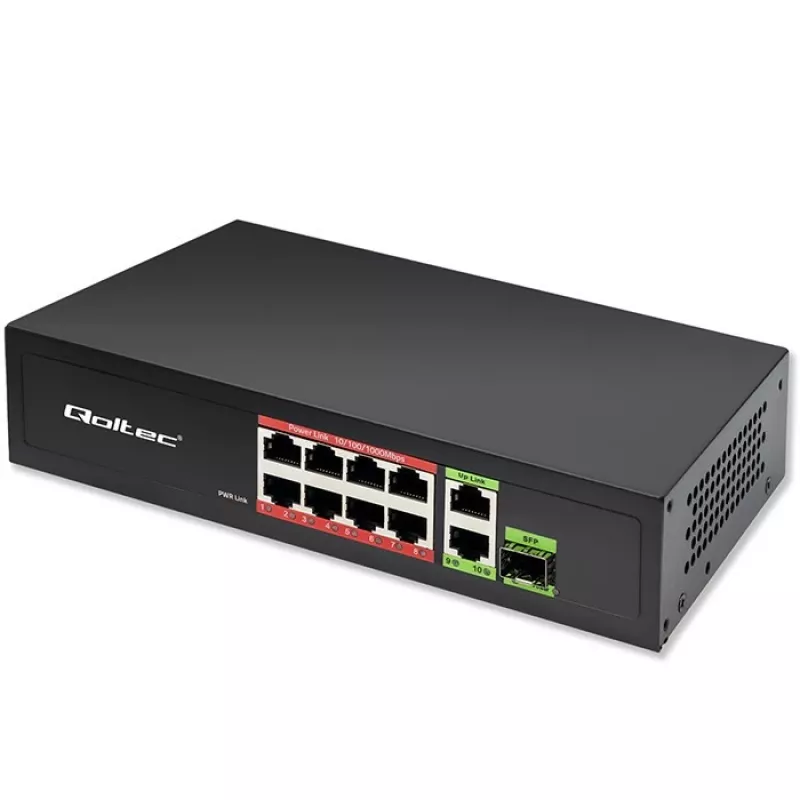 Ethernet komutatorius QOLTEC 52297 PoE RJ45 su PoE aukštyniniu ir SFP prievadu