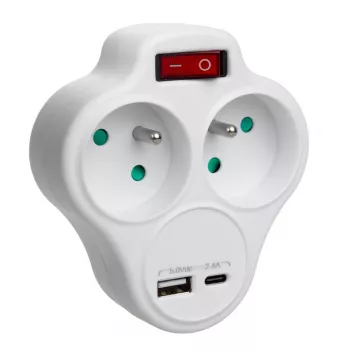 Elektrinis dvigubas lizdo skirstytuvas MACLEAN MCE336E su 2 USB prievadais, E tipas