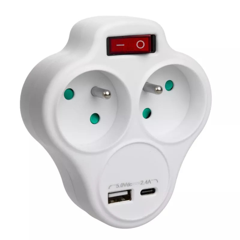 Elektrinis dvigubas lizdo skirstytuvas MACLEAN MCE336E su 2 USB prievadais, E tipas