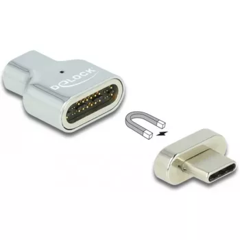 DeLOCK - Thunderbolt / USB-C adapteris - USB-C (V) magnetinis į USB-C (K) - USB 3.2 Gen 2 / Thunderbolt 3 4,5 A - 8K palaikymas - sidabrinis (66433)