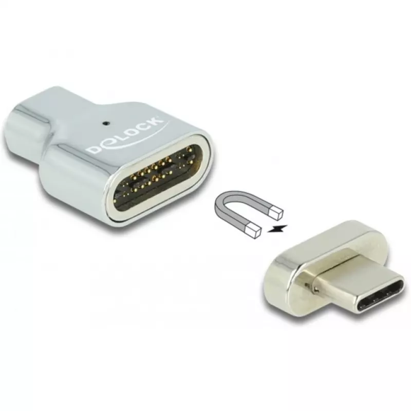 DeLOCK - Thunderbolt / USB-C adapteris - USB-C (V) magnetinis į USB-C (K) - USB 3.2 Gen 2 / Thunderbolt 3 4,5 A - 8K palaikymas - sidabrinis (66433)