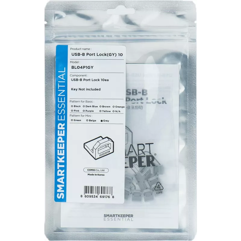 Prievado blokatorius Smartkeeper BL04P1GY USB Type-B pilkas plastikinis 10 vnt.