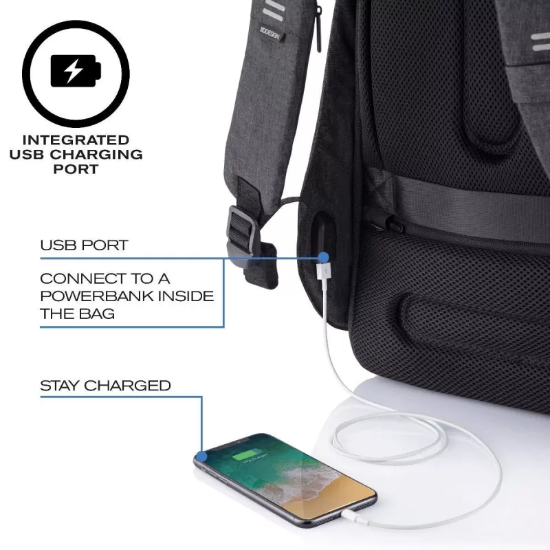 Kuprinė XDDESIGN Bobby Hero Small, apsaugota nuo vagystės, 11,5 l, planšetei iki 12,9 colio, PET/putplastis, juoda