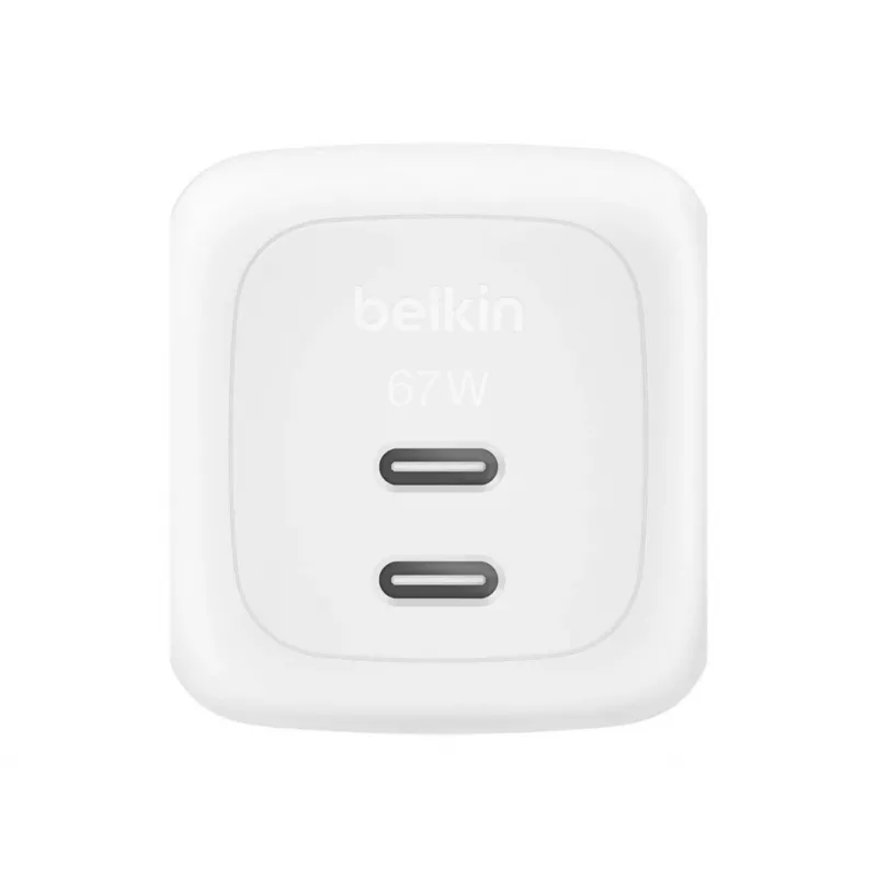 Vidinis kintamosios srovės greitasis įkroviklis Belkin WCH020KQ2MWH-B6 — 2x USB‑C, 2 m integruotas laidas, baltas