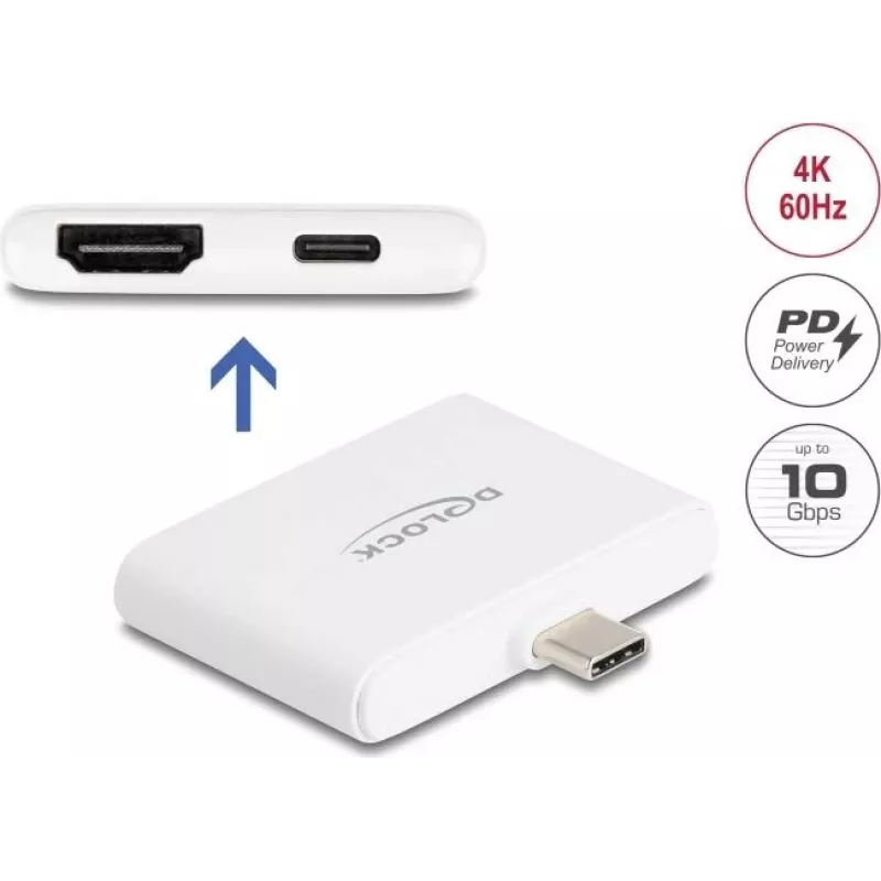 DELOCK USB Type-C adapteris į HDMI 4K 60 Hz su duomenimis ir PD 94 W (Modelis 61087)