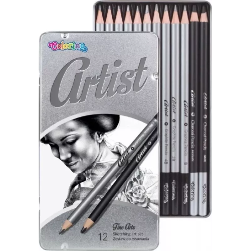 Colorino eskizų piešimo rinkinys 80118PTR — 12 dalių eskizų pieštukai ir priedai