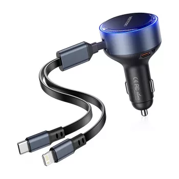 Automobilinis įkroviklis Vention FFOB0 30W su USB-C į Lightning laidu, 30 W galia iPhone įkrovimui