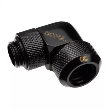 Alphacool Eiszapfen 13mm „HardTube“ įsukama jungtis, 90° pasukama, G1/4 - kampinė suspaudimo jungtis skysčio aušinimo sistemai - tamsiai juoda