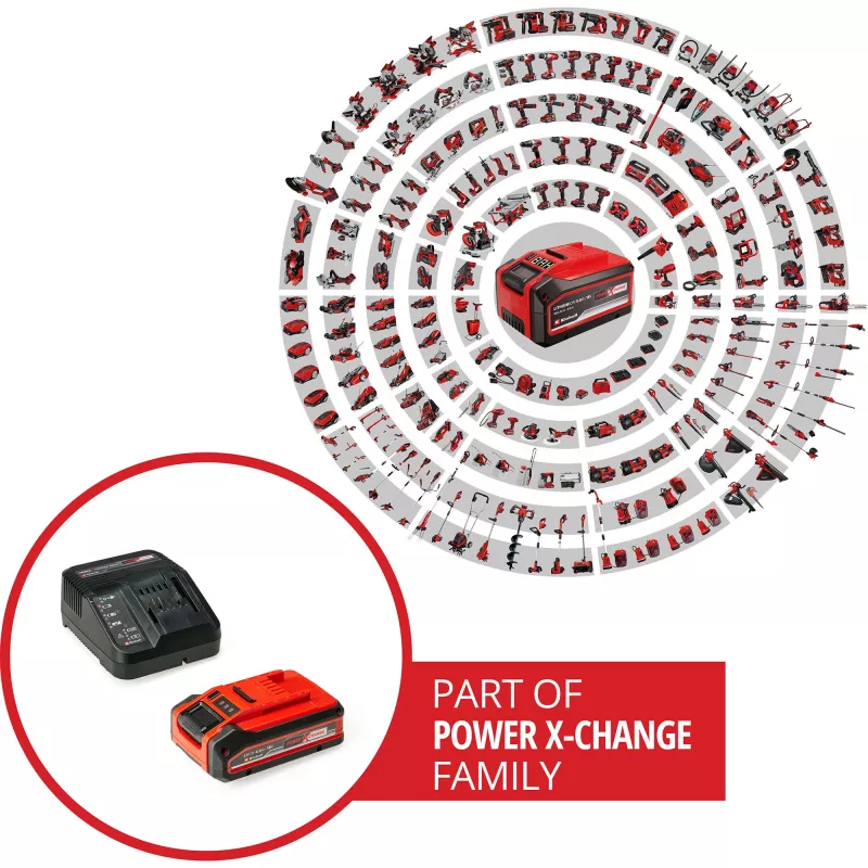 Akumuliatorinis plaktukas gręžtuvas EINHELL Power X-Change TE‑HD 18 Li, 18V, ličio jonų 4,0 Ah Plus, su grąžtų ir kaltų rinkiniu