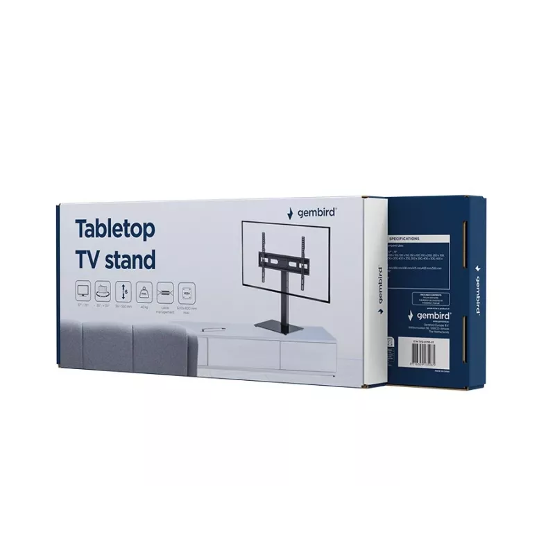 Ant grindų statomas televizoriaus stovas GEMBIRD TVS-D75S-01 37–75 colių televizoriams, plieninis, reguliuojamas aukštis ir pasvirimas, VESA 75x75–600x400, 40 kg talpa
