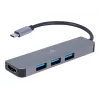 USB-C nešiojamojo kompiuterio dokas GEMBIRD A-CM-COMBO2-01 — USB 3.2 Gen 1 Type-C, 3× USB-A, 1× HDMI, pilkas
