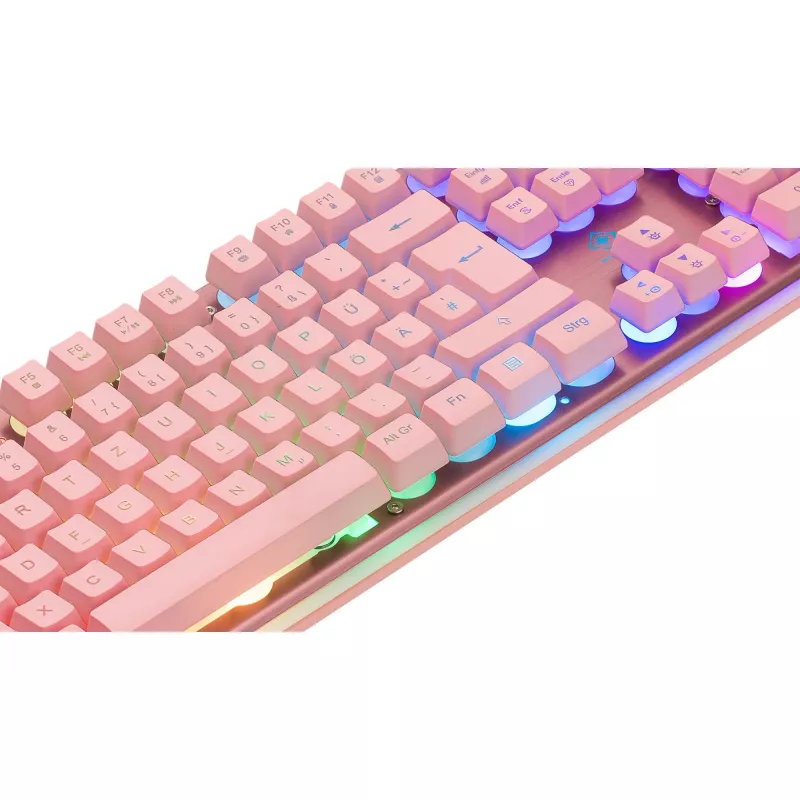 Deltaco GAM-021-RGB-P-DE - pilno dydžio (100%) - USB - membraniniai klavišai - QWERTZ - Rožinė